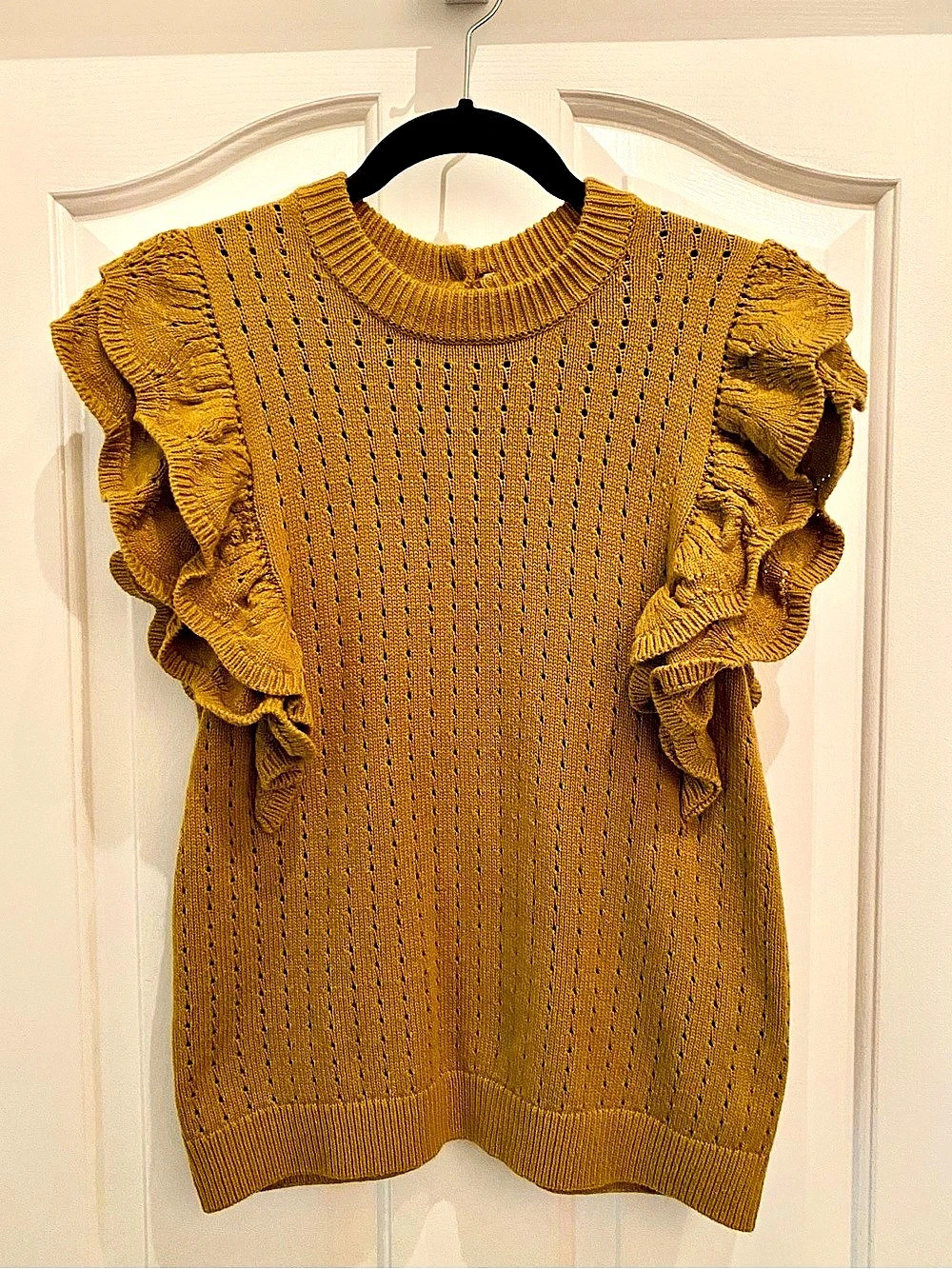 Who What Wear Mustard Yellow Ruffle Sleeve Cottagecore Boho Sweater Size Large